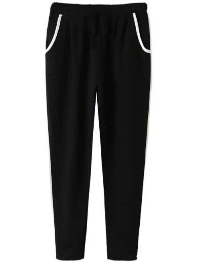 Romwe Drawstring Pockets Black Pant