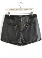 Romwe Black Zipper Pu Leather Shorts