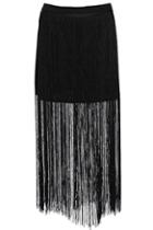 Romwe Tassels Black Skirt