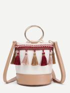 Romwe Tassel Decorated Bucket Bag With Ring Handle