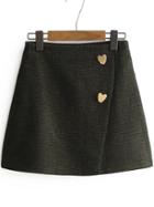 Romwe Heart Button Side Zipper Wrap Skirt