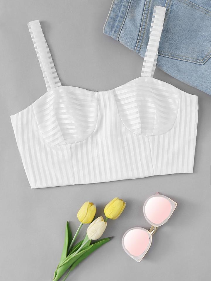 Romwe Zip Up Side Striped Cami Top