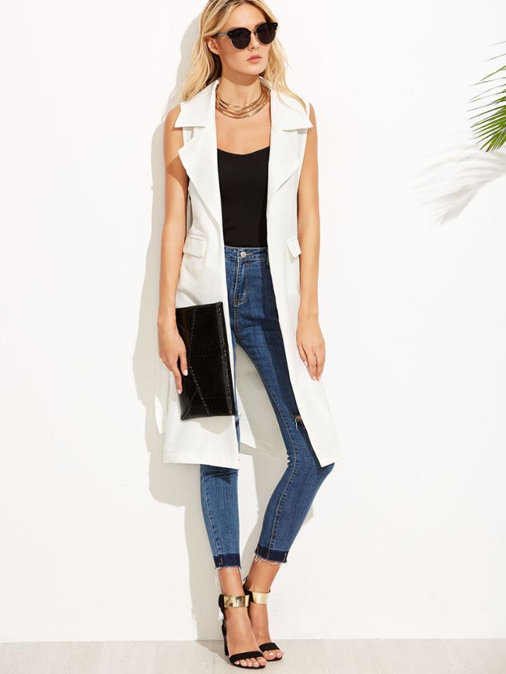 Romwe White Side Cutout Ring Detail Sleeveless Outerwear