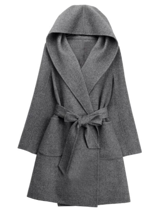 Romwe Grey Hooded Tie-waist Casual Coat