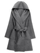 Romwe Grey Hooded Tie-waist Casual Coat