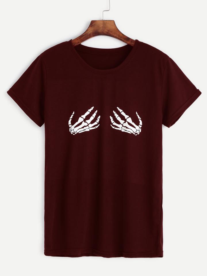 Romwe Hand Print T-shirt