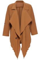 Romwe Turndown Khaki Trench Coat