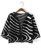 Romwe Striped Crop Black Coat