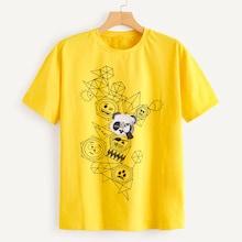 Romwe Emoji X Romwe Guys Cuffed Sleeve Graphic Tee