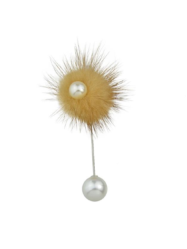 Romwe Yellow Flannel Flower Ball Brooch