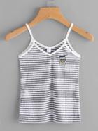 Romwe Embroidered Stripe Ringer Cami Top
