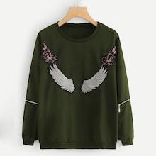 Romwe Zip Detail Patched Sweatshirt