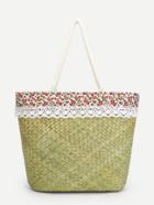 Romwe Calico Print Woven Design Straw Tote Bag