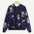 Romwe Floral Print Drawstring Hooded Sweatshirt