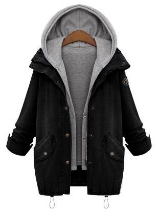 Romwe Hooded Drawstring Boyfriend Trends Jean Swish Pockets Two Piece Coat