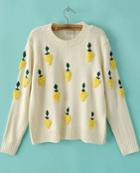 Romwe Yellow Grapes Crochet Sweater