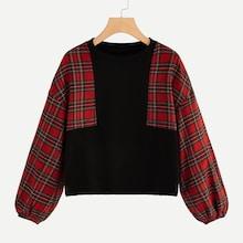 Romwe Color- Block Plaid Pullover