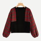 Romwe Color- Block Plaid Pullover