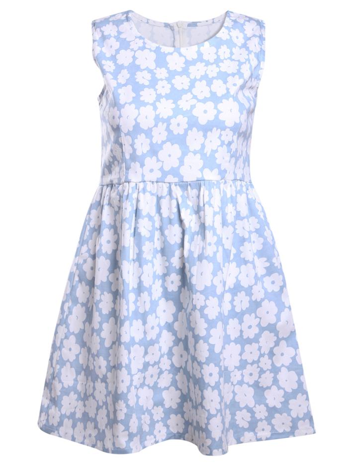 Romwe With Zipper Flower Print Pleated Dress
