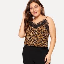 Romwe Plus Lace Insert Leopard Print Cami Top