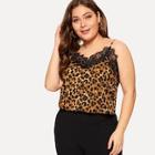 Romwe Plus Lace Insert Leopard Print Cami Top