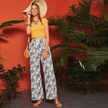 Romwe Drawstring Waist Tropical Print Pants