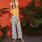 Romwe Drawstring Waist Tropical Print Pants