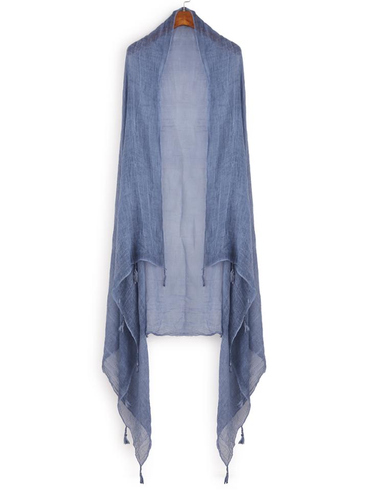 Romwe Blue Tassel Trim Voile Scarf