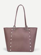 Romwe Faux Pearl Detail Pu Tote Bag