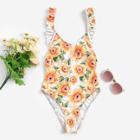 Romwe Random Floral Ruffle Backless One Piece Swimsuit
