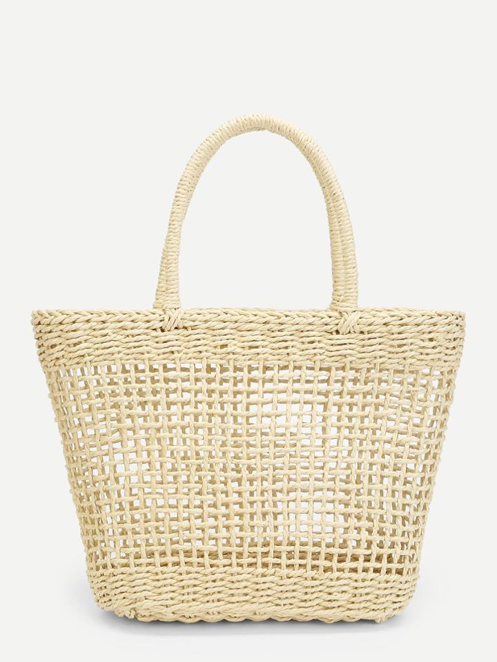 Romwe Hollow Carved Design Straw Bag