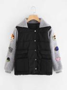 Romwe Contrast Sherpa Sleeve Patched Jacket