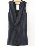 Romwe Lapel With Pockets Vertical Striped Navy Vest