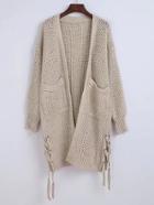 Romwe Open Front Lace Up Side Sweater Coat