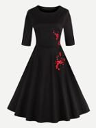 Romwe Embroidered Applique Circle Dress