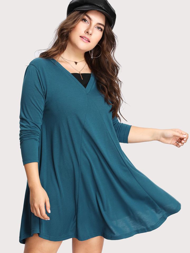 Romwe V Neckline Curved Hem Long Tee