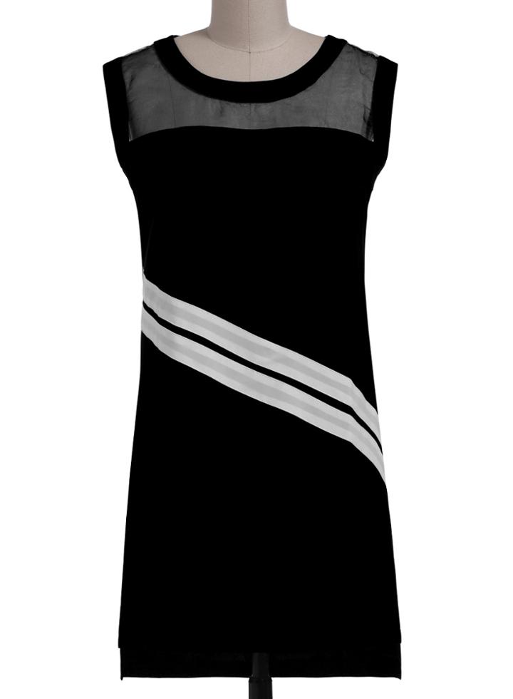 Romwe Sleeveless Sheer Mesh Insert Black Dress