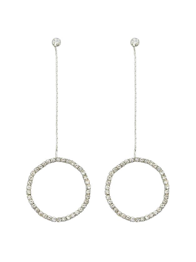 Romwe Silver Color Elegant Rhinestone Circle Shape Pendant Earrings