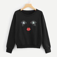 Romwe Facing Patched Front Sweatshirt