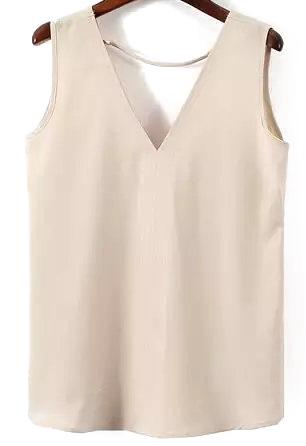Romwe V Neck Khaki Tank Top