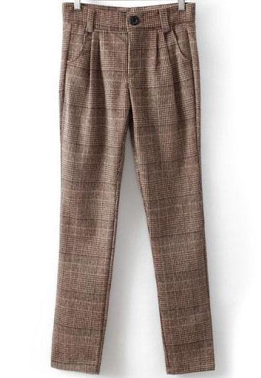 Romwe Plaid Woolen Casual Pant