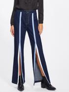 Romwe Ribbon Detail Slit Front Flare Hem Jeans