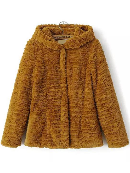 Romwe Hooded Long Sleeve Khaki Coat
