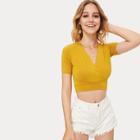 Romwe V-neck Solid Crop Tee
