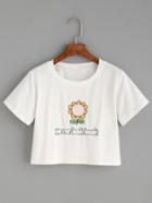 Romwe White Sunflower Embroidered T-shirt