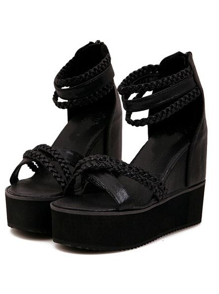 Romwe Black Back Zipper Wedges Sandals