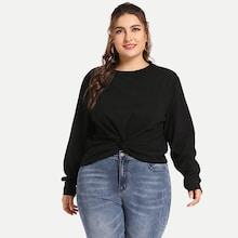 Romwe Plus Twist Hem Solid Sweatshirt