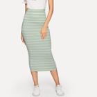 Romwe High Waist Rib-knit Striped Bodycon Skirt