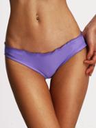 Romwe Ruffle Hem Back Shirred Low-rise Purple Bikini Bottoms