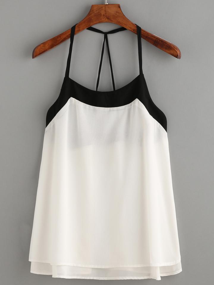Romwe White Contrast Strappy Back Cami Top